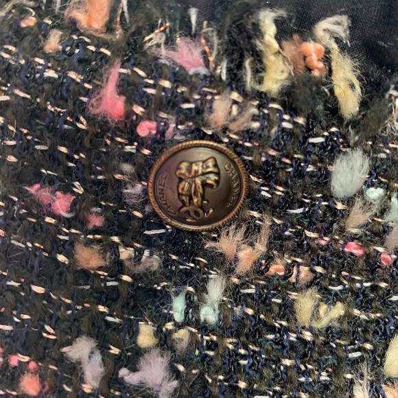 CHANEL Size 4 Black Multi-Color Wool Blend Open Front Jacket - Picture 2 of 7